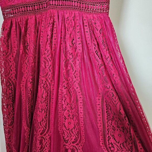 EUC DEEP RED V NECK LACE WEDDING PARTY MAXI DRESS SIZE MEDIUM - Picture 13 of 16